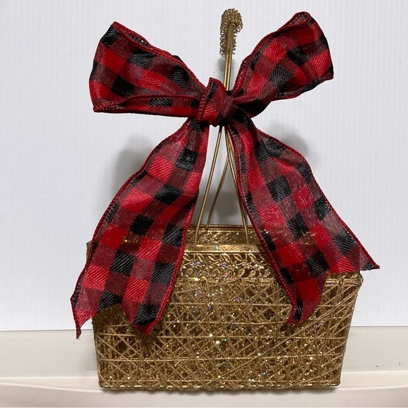 GOLD TONE Sparkly Glitter Wire Rectangle Basket w Handle 12 x 7.5 x6.5 inches - Picture 13 of 15